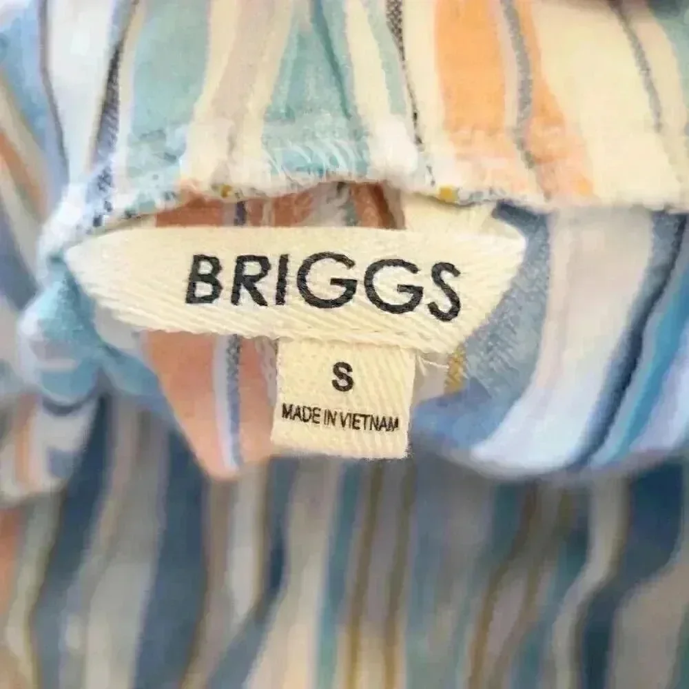 Briggs Women's White/Aqua/Orange Linen/Rayon Drawstring Cuffed Shorts w Pockets